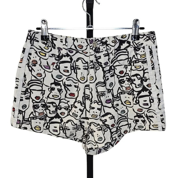 Adidas  x Fiorucci Highlight Shorts Size Small Abstract Art Denim Snap Sides - Picture 1 of 12